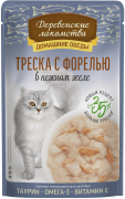 ДЕРЕВЕНСКИЕ ЛАКОМСТВА Домашние обеды пауч для кошек треска с форелью в нежном желе 70г