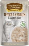 ДЕРЕВЕНСКИЕ ЛАКОМСТВА Домашние обеды пауч для кошек треска с курицей в нежном желе 70г
