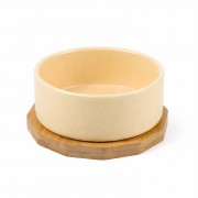 МИСТЕР КРАНЧ (Mr.Kranch) Миска Bamboo керамическая сливочная на бамбуковой подставке 860мл