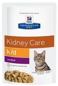 ХИЛЛС Prescription Diet K/D пауч для кошек с почечной недостаточностью с Говядиной