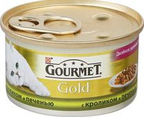 ГУРМЕТ GOLD консервы для кошек Кролик и печень, кусочки в подливке 85 гр