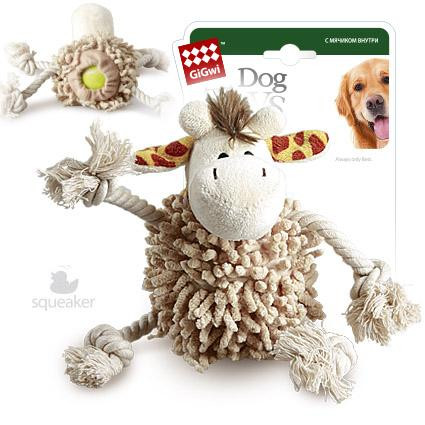 ГИГВИ GIGWI Игрушка для собак DOG TOYS Жираф с мячом и пищалкой, 20 см (арт.75072)