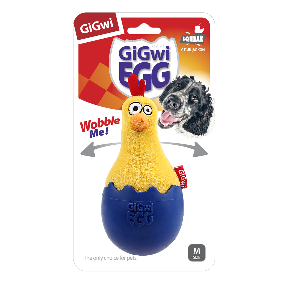 ГИГВИ GIGWI Игрушка для собак GIGWI EGG Цыпленок-неваляшка с пищалкой 14 см (арт.75476)