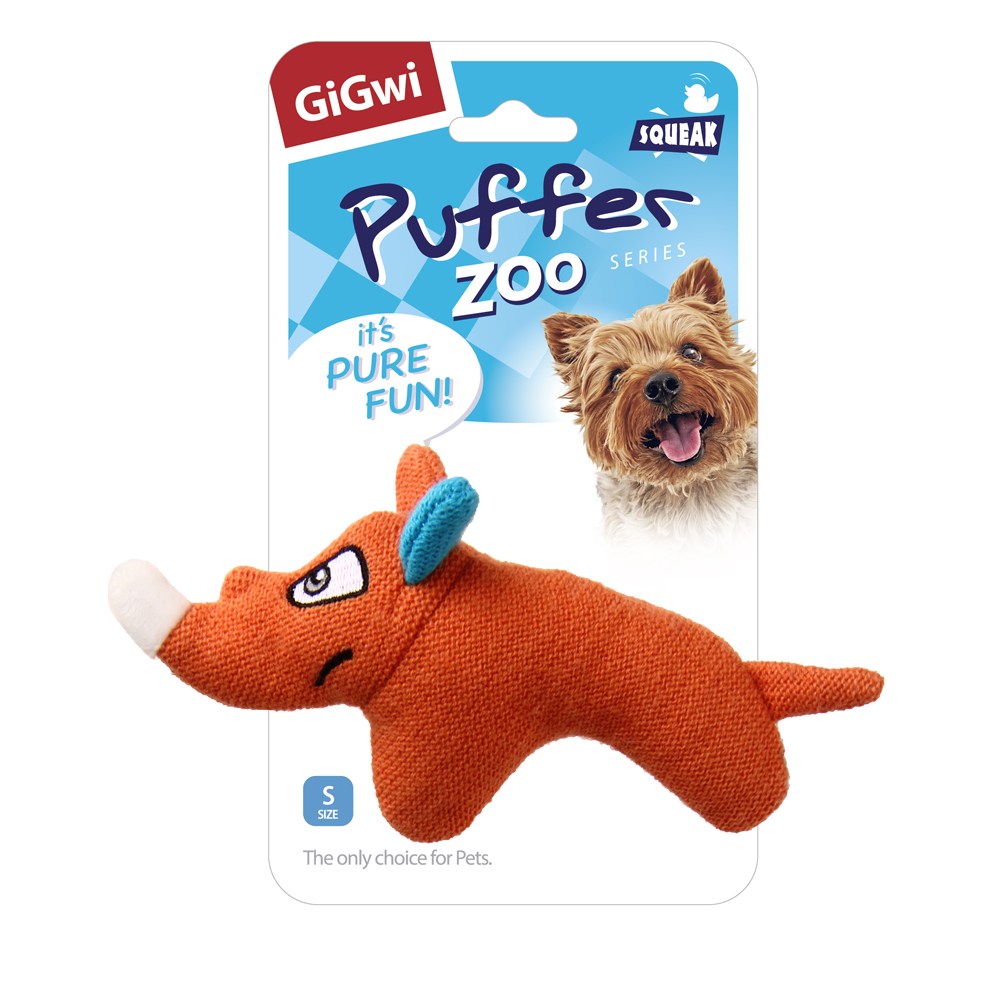 ГИГВИ GIGWI Игрушка для собак PUFFER ZOO Носорог с пищалкой (арт. 75531)