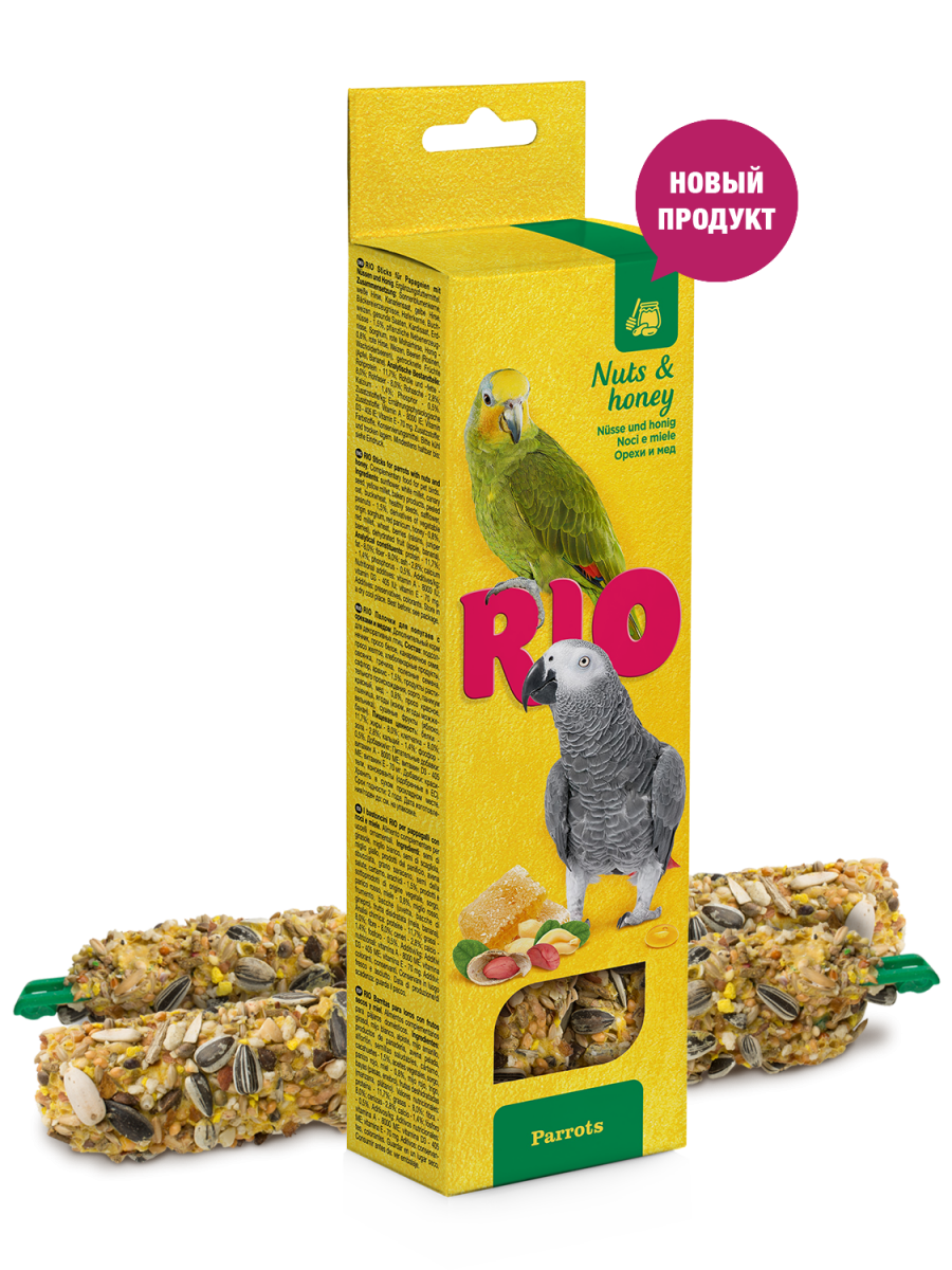 РИО RIO Лакомство для птиц Палочки для крупных попугаев с Медом и орехами