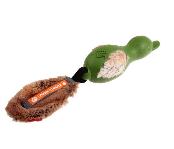 ГИГВИ GIGWI Игрушка для собак PUSH TO MUTE Утка с отключаемой пищалкой Зеленая (арт.75333)