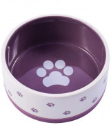 КЕРАМИКАРТ Миска керамическая для собак нескользящая 360 мл, белая с фиолетовым