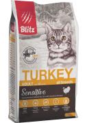 БЛИТЦ BLITZ Sensitive Adult Cat сухой корм для взрослых кошек Индейка