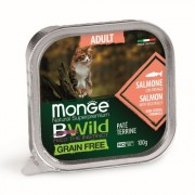 МОНЖ NATURAL CAT консервы BWILD GRAIN FREE для взрослых кошек Лосось с овощами 100 гр