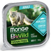 МОНЖ NATURAL CAT консервы BWILD GRAIN FREE для взрослых кошек Треска с овощами 100 гр