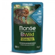 МОНЖ NATURAL CAT пауч BWILD GRAIN FREE для стерилизованных кошек Тунец с креветками и овощами/ 85 гр