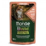 МОНЖ NATURAL CAT пауч BWILD GRAIN FREE для стерилизованных кошек Лосось с креветками и овощами/ 85 гр