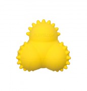 ПЛЭЙЛОДЖИ (PLAYOLOGY) Дентальный хрустящий жевательный тройной мяч для щенков SQUEAKY BOUNCE BALL с ароматом курицы, желтый