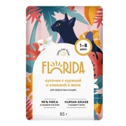 ФЛОРИДА (FLORIDA) пауч для кошек кусочки с Курицей и клюквой в желе/ 85 гр