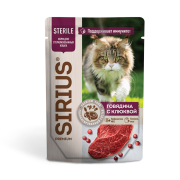 СИРИУС (SIRIUS) пауч для взрослых стерилизованных кошек Говядина с клюквой кусочки в соусе 85 гр