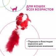 ПЕТПАРК (PETPARK) Игрушка для кошек Мяч Пон-Пон с перьями 24 см красный