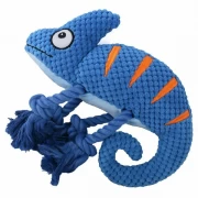 МИСТЕР КРАНЧ (Mr.Kranch) Игрушка для собак Хамелеон, плюшевая с канатиками и пищалкой, 26 см, синяя