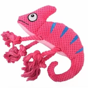 МИСТЕР КРАНЧ (Mr.Kranch) Игрушка для собак Хамелеон, плюшевая с канатиками и пищалкой, 26 см, розовая