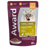 АВАРД Пауч Hairball & Indoor для выведения шерсти у взрослых домашних кошек кусочки в соусе с уткой 85г