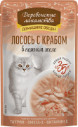 ДЕРЕВЕНСКИЕ ЛАКОМСТВА Домашние обеды пауч для взрослых кошек Лосось с крабом сурими в нежном желе 70г