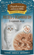 ДЕРЕВЕНСКИЕ ЛАКОМСТВА Домашние обеды пауч для взрослых кошек Лосось с осьминогом в нежном желе 70г