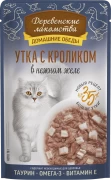ДЕРЕВЕНСКИЕ ЛАКОМСТВА Домашние обеды пауч для взрослых кошек Утка с кроликом в нежном желе 70г