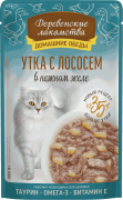 ДЕРЕВЕНСКИЕ ЛАКОМСТВА Домашние обеды пауч для взрослых кошек Утка с лососем в нежном желе 70г