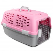 ТРИОЛ Переноска для животных c металлической дверцей "Косточки"L, розовая, 600*390*350мм, серия TRAVEL
