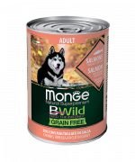 МОНЖ NATURAL DOG консервы BWILD GRAIN FREE для взрослых собак всех пород Лосось с тыквой и кабачками