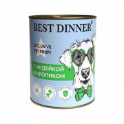 БЕСТ ДИННЕР BEST DINNER Exclusive Vet Profi Hypoallergenic консервы для собак и щенков для профилактики пищевой аллергии Индейка и кролик