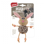 ГИГВИ GIGWI Игрушка для кошек CATCH SCRATCH ECO Заяц с плетеным мячиком с колокольчиком 8 см (арт. 75522)