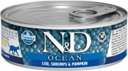 ФАРМИНА N&D Ocean Cat Ocean Cod, Shrimp & Pumpkin беззерновые консервы для кошек Треска, креветки и тыква/ 80 гр