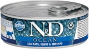 ФАРМИНА N&D Ocean Cat Sea Bass, Squid & Shrimp беззерновые консервы для кошек Сибас, кальмар и креветка/ 80 гр